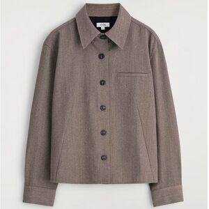 COS Brown Taupe Button-Front Wool-Blend Shirt Jacket